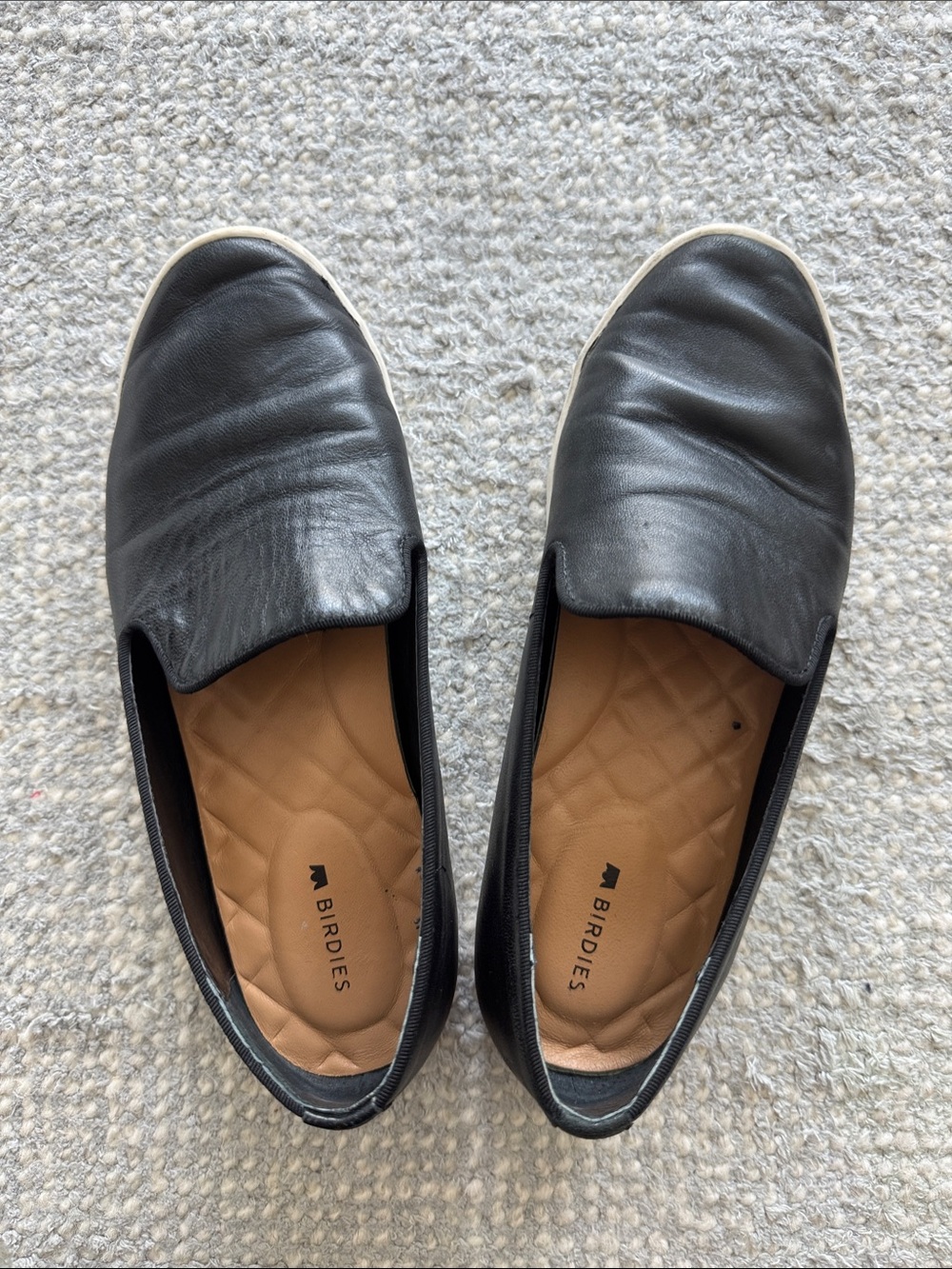 Birdies Black Leather Slip-On Loafers Size 7
